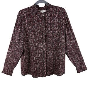 LOFT Black and orange Boxy Blouse with Cuffed Sleeves